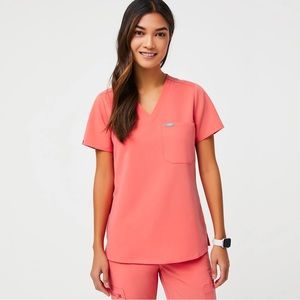 NWOT Figs Hot Coral Catarina Scrub Top XS